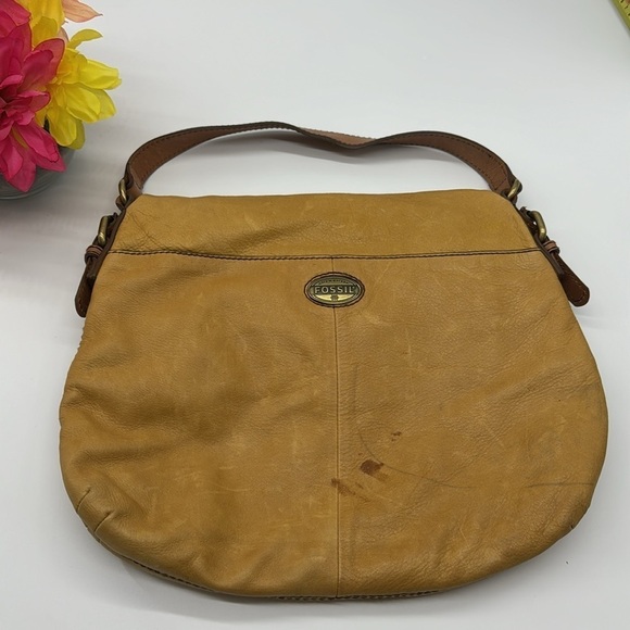 Fossil Vintage Gold Yellow Large Leather Bag FP5618 - Picture 7 of 15